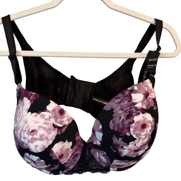 Torrid Curve Black Floral 360 Back Smoothing Push-Up T-Shirt Bra 46C NWT - Picture 1 of 6